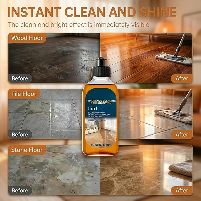 5 in 1 Floor Cleaner, 2026 New 5 in 1 Fast-Drying Fragrance Cleaning Care Solution, Dual-Action Stain and Odor Remover for Hardwood Floors, Natural Shine for Mopping Home Kitchen Bathroom (2Pcs)