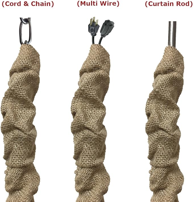 Royal Designs, Inc. Cord & Chain Cover 4 ft Silk Type Fabric, Chandelier Pendant Lighting Chain & Cable Management, Touch Fastener, Burlap - 4 Pack