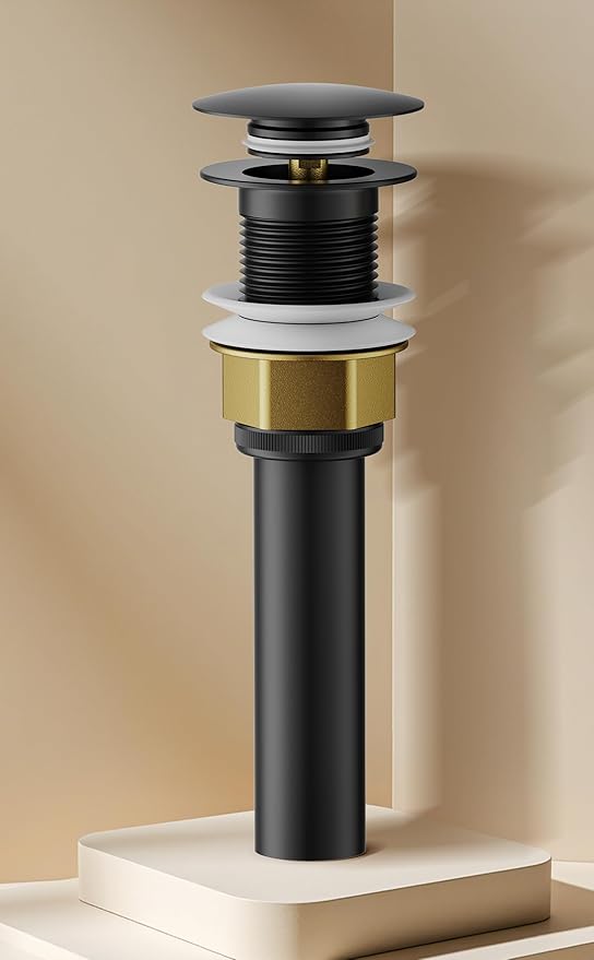 Bathroom Sink Drain with Strainer Basket and Pop-Up Drain Stopper Set (Matte Black, Without Overflow)