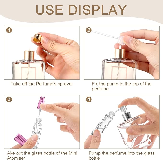 Domensi 30 Pcs 8 ml Empty Glass Perfume Bottles Bulk - Pink,Purple,Rose Gold Refillable Cologne Spray Atomizer with Pump, for Travel, Skincare, Haircare, Cleaning & DIY Essentials