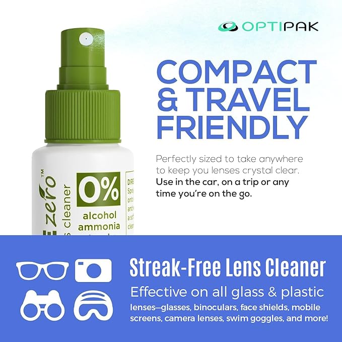 Sparkle Anti-Reflective Eco Friendly Lens Cleaner Spray Kit | (2x) 2oz Glasses Cleaner Bottle + (2x) Microfiber Cloth for Eyeglasses, Lenses, Screens and Sunglasses Cleaning Kit (4 Piece Set)