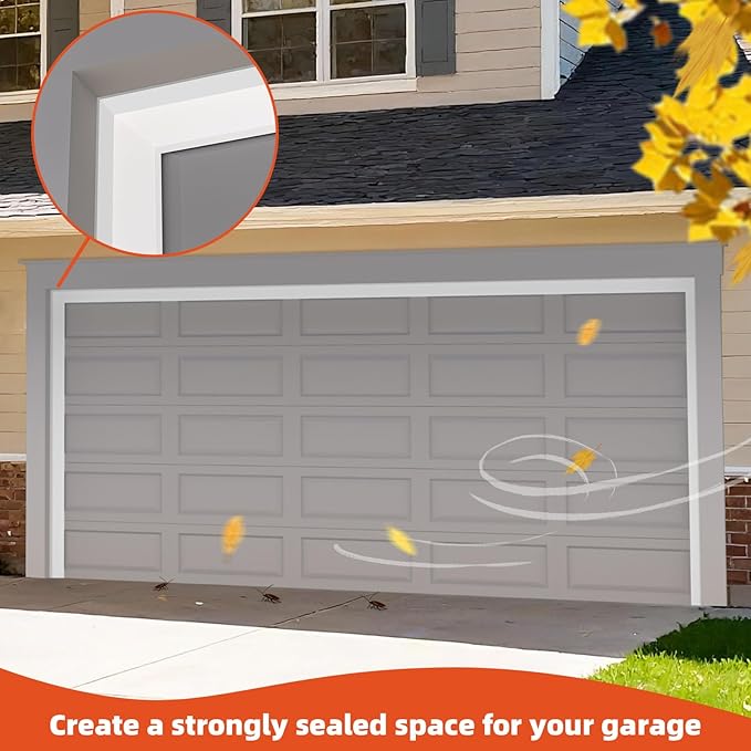 Garage Door Seal Top and Sides, 40 FT Universal TPE Weather Stripping Trim Weatherproofing Seal with Nails and Lids in White