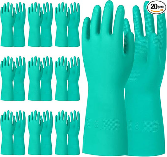 Beieverluck 10 Pairs Chemical Resistant Gloves, Reusable Heavy Duty Rubber Work Gloves, 12.6" Long Nitrile Gloves for Acid Alkali Oil Protection and Industrial Use Household, Medium