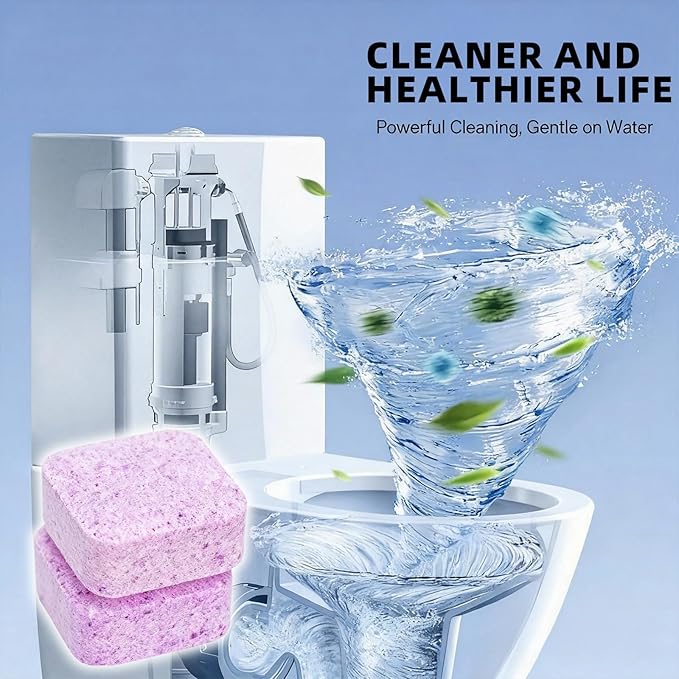 24 PACK Toilet Cleaning Tablets Set - 8 Effervescent Toilet Bowl Cleaners Tablets + 16 Blue Toilet Tank Tablets, Double-Action Formula for Stain, Water Deposit Removal