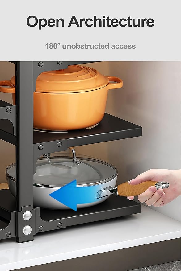 Pots and Pans Organizer for Cabinet, Heavy Duty Pot Pan Rack under Sink Organizers and Storage，Kitchen Cabinet Organizer with 5 Adjustable Tiers