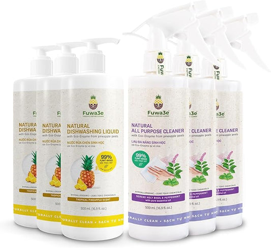 Fuwa3e Natural Dish Soap Pineapple (3 Pack) & All Purpose Cleaner (3 Pack)