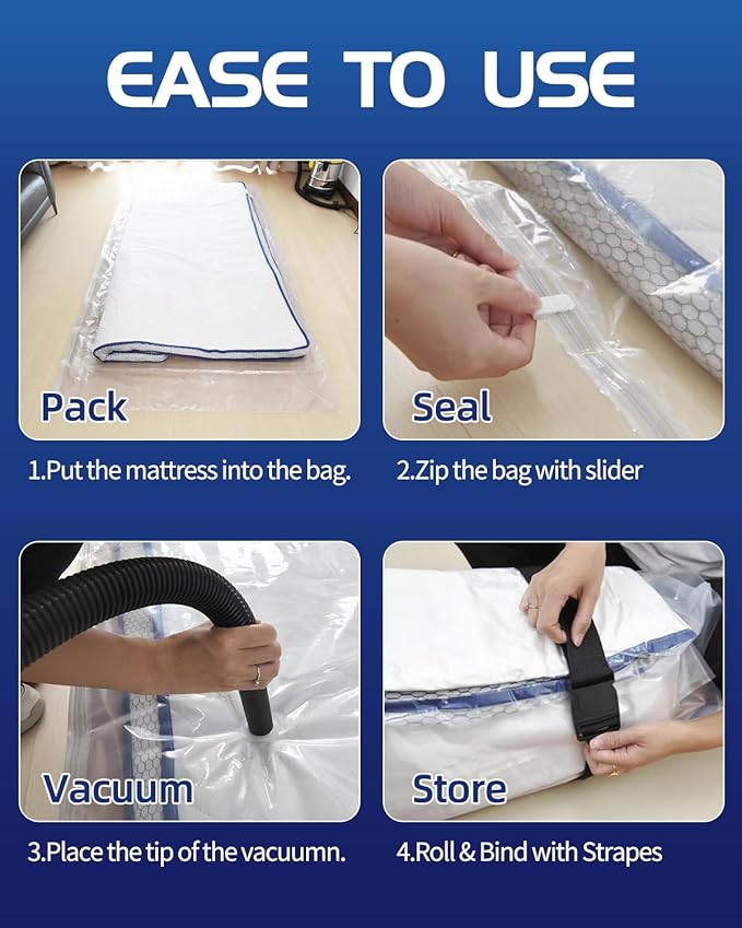 Vacuum Storage Bags for moving, Vacuum Seal Bags for Memory Foam, Latex, Clothing & Bedding, Space Saver Bags for Organization and Storage(1 Twin/Twin XL)