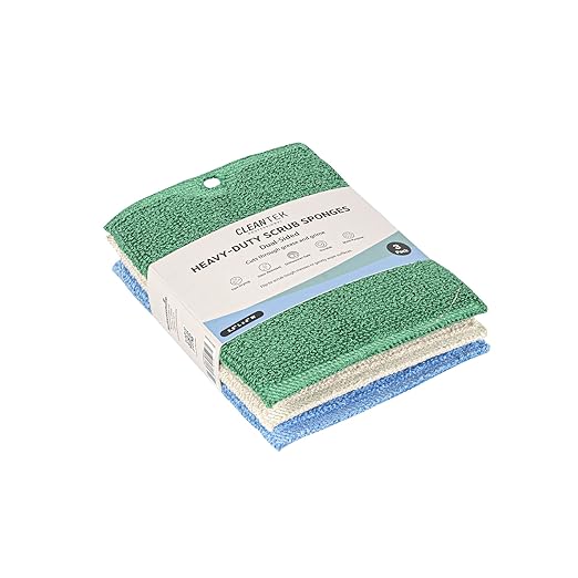 Restaurantware Scouring Pad 3 Count 5.5 x 3.9 Inches Plastic Steel Wool Sponge Metal Scrubber Durable Odor Free Scrubber Multi-Color Blue+Beige+Green Household Cleaning Sponge