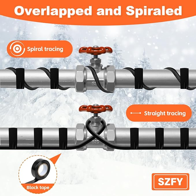 120FT Heat Tape for Water Pipes, -40°F Deicing Cable,Pipe Heating Cables for Roof,Gutter，Farm，Freeze Protetion Heat Trace Cable, Heated Water Hose,Plumbing Fixtures,120V 5W/FT