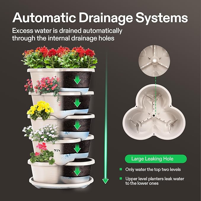 VIVOSUN 2-Pack 5 Tier Vertical Gardening Stackable Planter and 0.5Gal Handheld Garden Sprayer, 2L Pump Sprayer, 68 Oz Water Spray Bottle with Safety Valve, Adjustable Nozzle, Extended Spray Ro