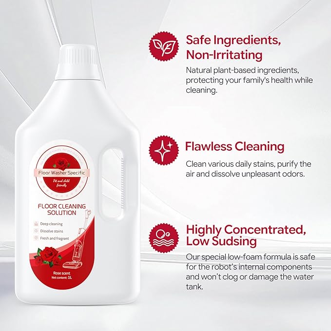 Floor Cleaner Compatible with Tineco Cleaning Solution, Suitable with All Robotic Vacuum Mop and Cordless Wet/Dry Vacuum Mop Cleaner, Multi-Surface Deodorizing & Cleaning Solution (1 L, Rose)