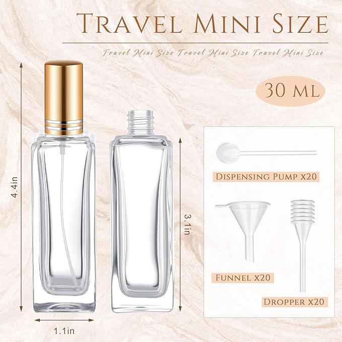 Domensi 60 Pcs 10/20/30 ml Perfume Travel Refillable Bottles Glass Spray Bottle Perfume Atomizer for Cologne Dispenser Leak-proof Fragrance Bottles Atomizer Pump Bottle Kit (Gold)