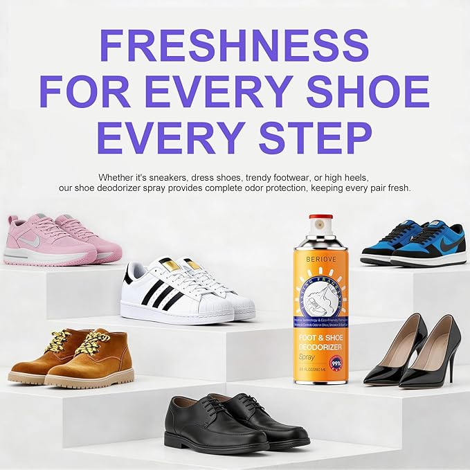 Long-Lasting Shoe Deodorizer Spray : Foot Odor Eliminator for Men’s & Women’s Shoes - Shoe Odor Eliminator for All Footwear Types (3 Pack)