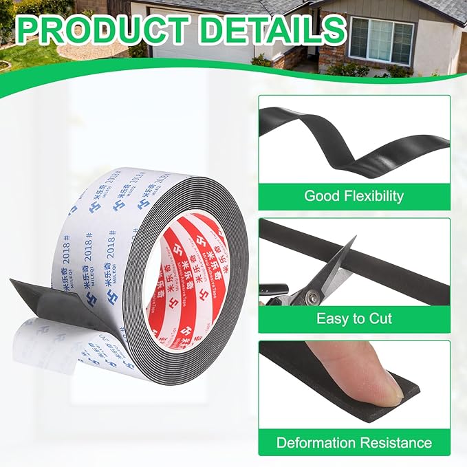 PATIKIL Sponge Rubber Foam Tape, 1 31/32" W x 5/64" t x 16.4ft l Self-Adhesive Foam Insulation Tape Weather Stripping for Window Door Soundproofing Weatherstrip AC Seal Strip, Black