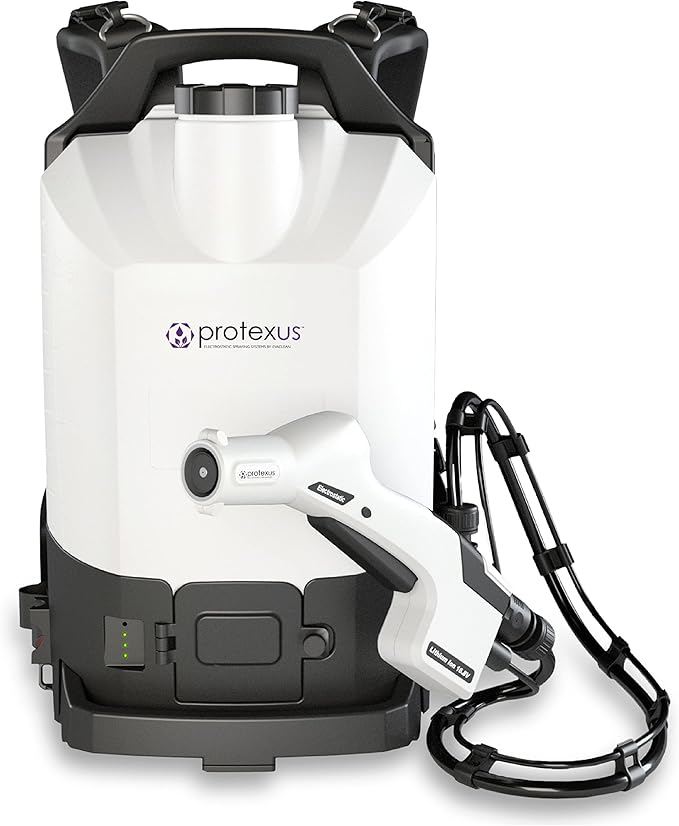 EvaClean Protexus PX300 Backpack Electrostatic Sprayer Cordless Coverage, 4hr Rechargeable 16.8V Battery - 4 Ft Hose, 2.25 Gallon Tank, 60-Micron Nozzle
