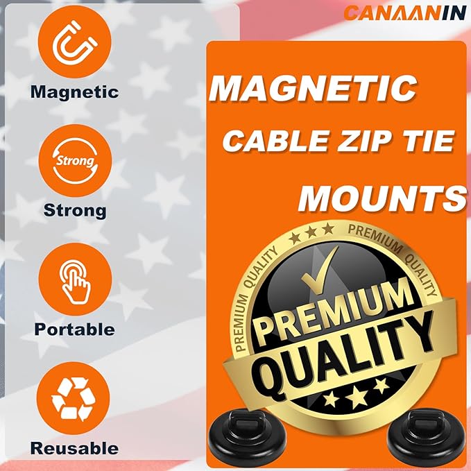 Magnet Zip Tie Mount Clips Magnetic Zip Ties Mount Base Holder Strong Wire Cable Holder Mount Wire Clips Management for Home Office Marine Electrical Wiring (D19 40 Pcs)
