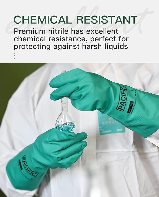 PACIFIC PPE 2 Pairs Nitrile Chemical Resistant Gloves, Flocked, Resist Household Acid, Alkali, Latex Rubber Free, 15 mil, 12.6", X-Large