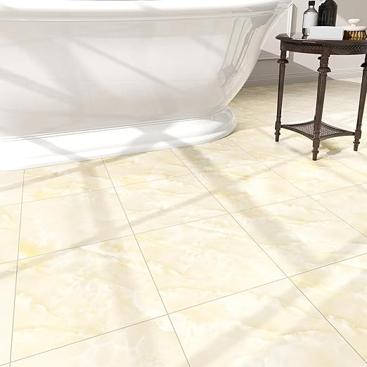 40-Pack Peel and Stick Floor Tiles Vinyl Floor 12 x 12 inch Self Adhesive Waterproof Flooring Planks DIY for Bathroom, Kitchen, Living Room, RV, Cover 40 Sq. Ft, Ivory Beige Vein Marble