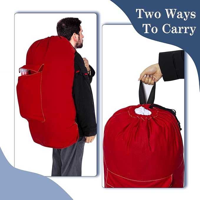 Sanlykate Canvas Backpack Laundry Bag - Extra Large Durable Dirty Clothes 2-3 Days Capacity with Adjustable Shoulder Strap & Front Pocket, for College Dorm, Apartment, Laundromats, Camping Travel