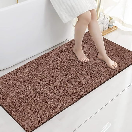 godehone Shower Mats Non Slip Without Suction Cups, PVC Loofah Bathroom Mats, Loofah Mats for Shower and Bathroom, Quick Drying, 17.1× 59 Inch, Brown