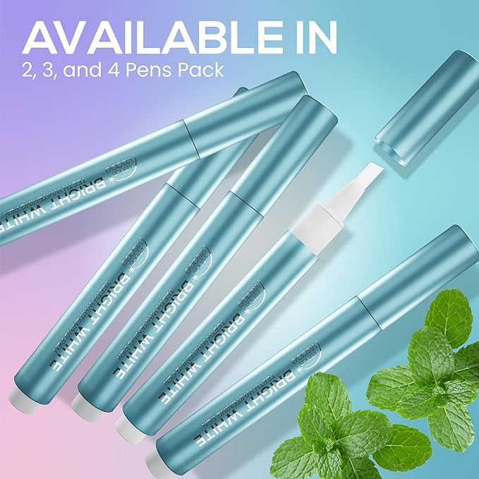 Venus Visage Teeth Whitening Pen, 40+ Uses - Teeth whitening Gel with Professional Formulation and Ingredients - Best Teeth Whitener Overnight and No Tooth Sensitivity (Mint) (0.10 Fl Oz (Pack of 4))