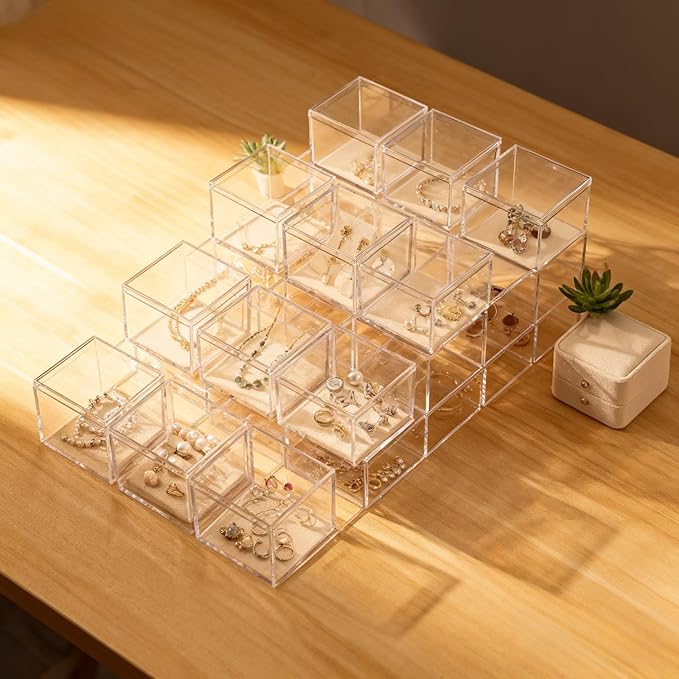 Clear Acrylic Storage Box with Lid - Small Square Organizer Containers for Jewelry, Candy, Beads, Cosmetics - Multi-Purpose Display Case for Home, Office, Party Favors (2.2x2.2x2.2 inch-30pcs)