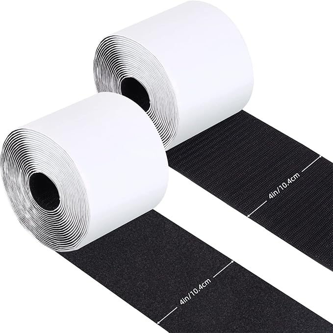 4 Inch x 18 Feet Black Adhesive Hook Loop Tape Heavy Duty, Multi-Purpose Carpet Anti Slip Rug Gripper, Double Sided Hook Loop Rolls, Couch Cushion Grip, Bulk Sticky Straps Wall Hanging Strips
