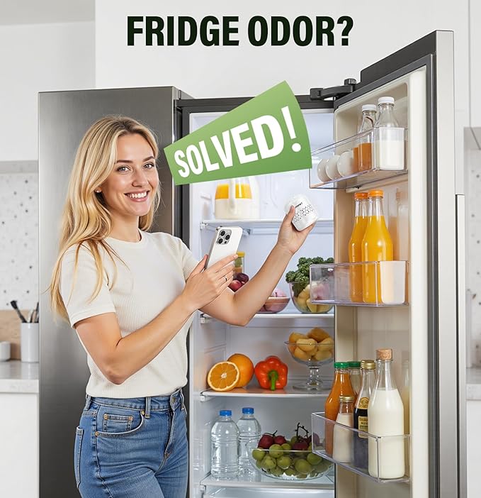 Refrigerator Deodorizer - Long Lasting Fridge Odor Eliminator and Smell Absorber, No Need Baking Soda Replacement, Works as Freezer Freshener & Organizer Accessory White