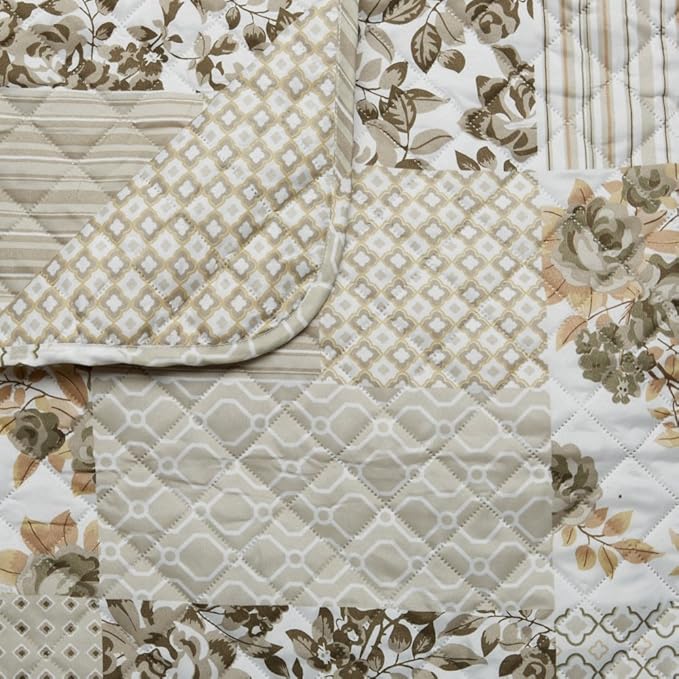 Great Bay Home Reversible Patchwork Loveseat Cover - Washable Slipcover Furniture Protector with Elastic Straps - Couch Cover for Dogs, Kids, and Pets - Box-Stitched Detail (Loveseat, Taupe)