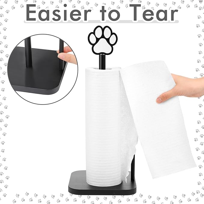 Leinuosen Dog's Paw Paper Towel Holder Farmhouse Dog's Paw Wooden Paper Towel Holder Black Funny Bathroom Countertop Accessories Kitchen Roll Stand Organizer Standing Apartment Decor Housewarming Gift