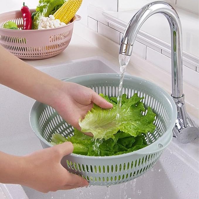 3 pcs Plastic Wash Basket Round Perforated Colander Wash Vegetables and Fruits Drain Cooked Pasta Kitchen Essentials Food Strainer Basket Strainer Kitchen Blue Yellow green red (3PCS-Green)