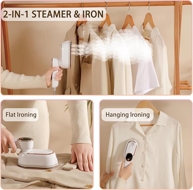 Portable Clothing Steamer, 1000W Clothing Wrinkle Remover, 3+1 Steam Adjustment Multifunctional Hanging Iron with LED Digital Display Screen, 130ml, with Water Shortage Warning, Safe Use (Purple)
