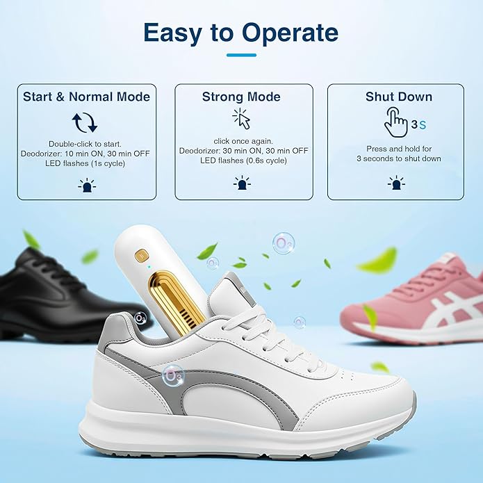 Qualirey Chemical Free Shoe Deodorizer for Sneaker, Daily & Strong Mode Shoe Odor Eliminator for Bags, Boot