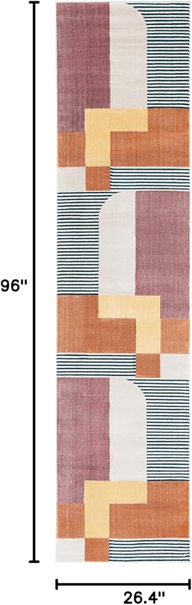 SAFAVIEH Orwell Collection Runner Rug - 2'2" x 8', Rust & Yellow, Mid-Century Modern Abstract Design, Non-Shedding & Easy Care, Ideal for High Traffic Areas in Living Room, Bedroom (ORW368P)