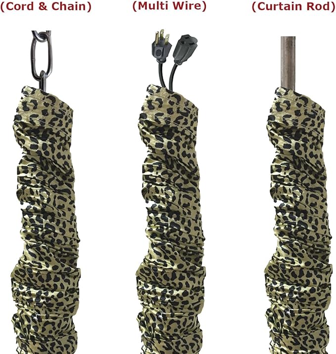 Royal Designs, Inc. Cord & Chain Cover 4 ft Silk Type Fabric, Chandelier Pendant Lighting Chain & Cable Management, Touch Fastener, Leopard Black - 1 Pack