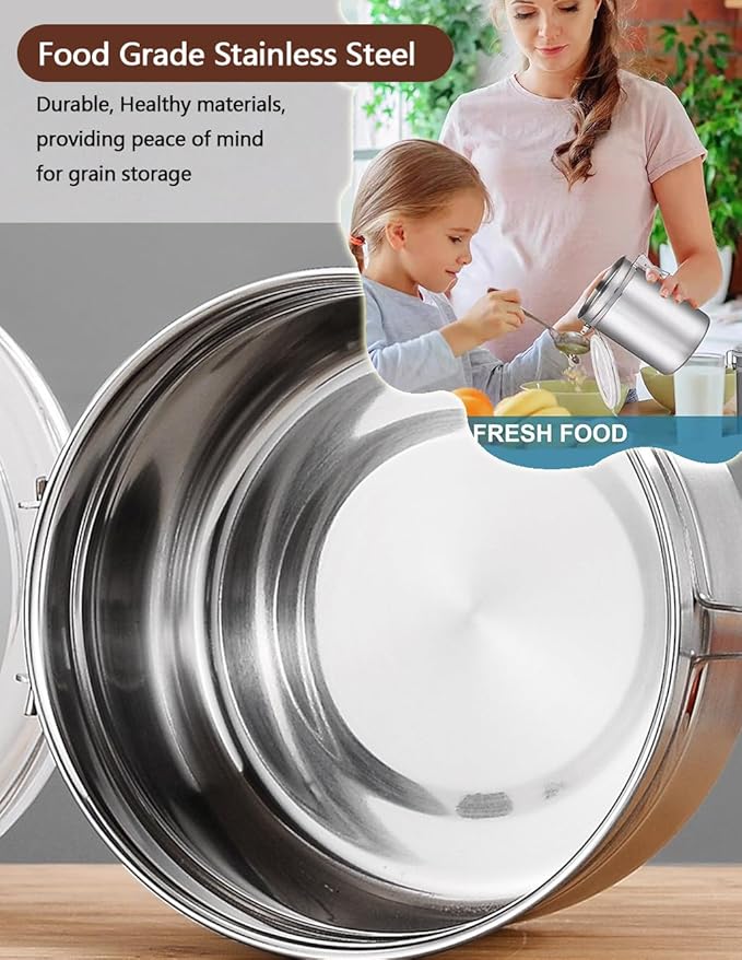 Coffee Canister 4 Pcs Stainless Steel Food Container with Clear Lids Airtight Container Stackable Canisters Kitchen Pantry Storage for Cereal, Snacks, Candy, Herbs, Spices, Sugar, Tea (1.8L Silver-4)