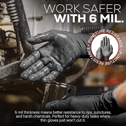 FIRST GLOVE Volt 6 Mil Black Nitrile Disposable Gloves - 200 Count Large - Food Safe Heavy Duty Gloves for Cooking, Cleaning, Industrial & Food Service - Latex Free, Powder Free, Micro-Textured Grip