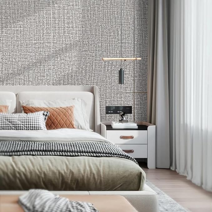 Peel and Stick Wallpaper Grey Grass Cloth Wall Paper - 15.7 x 300 Inch Self Adhesive Wallpaper Peel and Stick, Easy to Paste Wall Contact Paper for Stand Liner, Table and Door Makeover Decor
