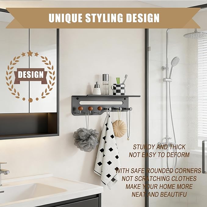 Coat Hooks for Wall, Thickened 5 Hooks No Nail Adhesive Hooks, Towel Hanger for Bathroom, Door Hanger Hooks, Hooks for Hanging Hat Key Towel Purse Robes Mudroom Entryway