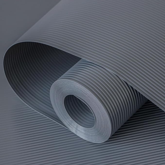 Hersvin Shelf Liners 24 in x 20 ft EVA Drawer Mats, Non-Adhesive Cupboard Pad, Kitchen Cabinet Lining Fridge Cushion (Gray Stripe, 61x610cm)