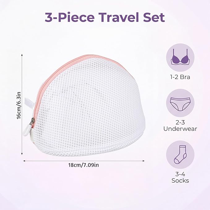3Pcs Bra Washing Bag for Laundry, Mesh Bra Laundry Bag for Washing Machine Lingerie Washer Protector with Zipper for Underwear and Delicates