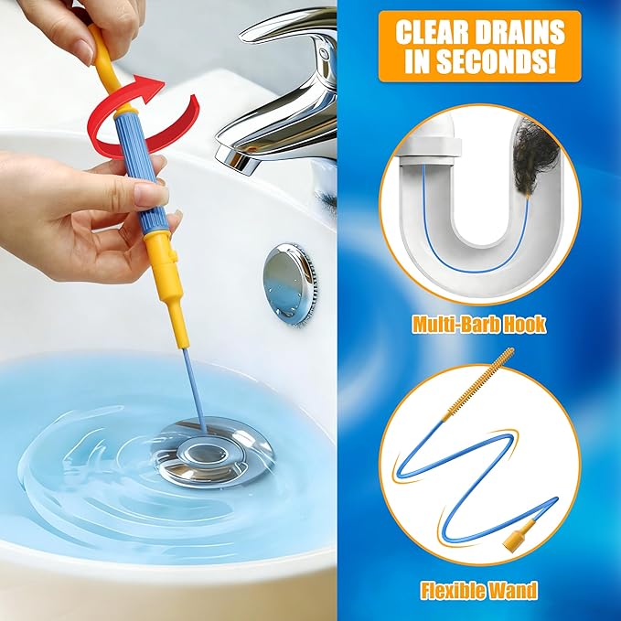 EastLink 30-Inch Reusable Drain Snake Hair Drain Clog Remover 6 Pack, Anti-Break Steel Sink Snake Drain Hair Removal Tool with Rotating Handle, Drain Cleaner Tool for Bathroom Sink, Shower, Bathtub