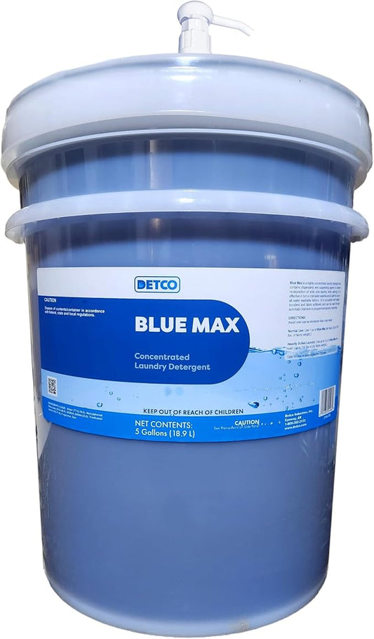 Blue Max Industrial-Strength Laundry Detergent Concentrate - Safely Clean 256 Loads Per Gallon, 1/2 Ounce Per Load, Heavy Duty Concentrated Commercial Formula, 5 Liquid Gallon Bucket, Pack of 1
