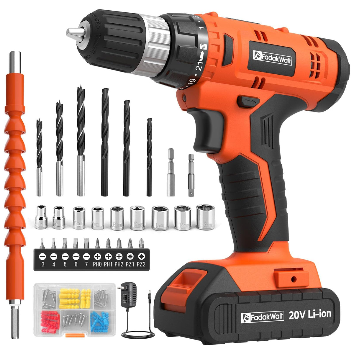 FADAKWALT Cordless Drill Set, 20V Electric Power Drill - Image 1