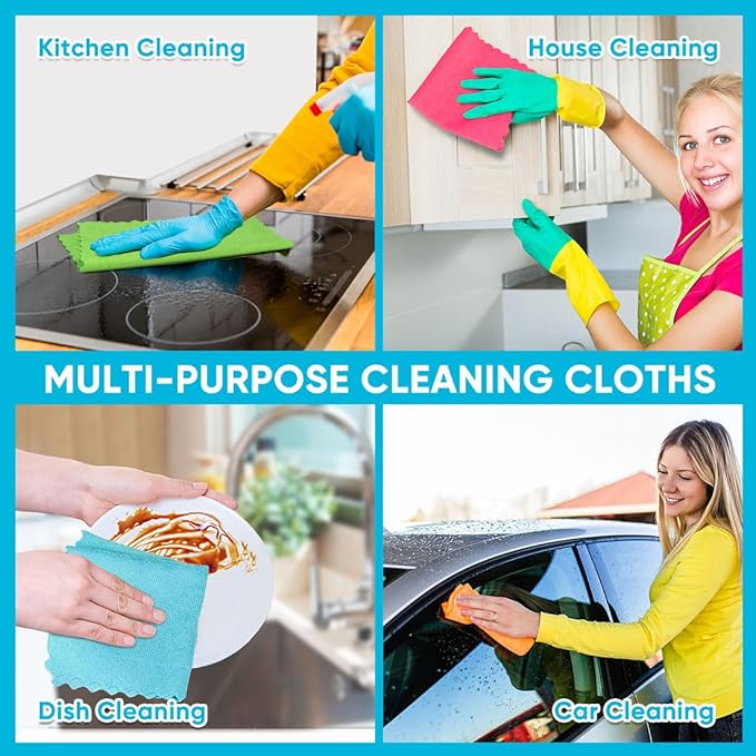 Orighty Microfiber Cleaning Cloth, 200 Pack Highly Absorbent Cleaning Supplies, Lint Free Kitchen Towels Cleaning Rags, Microfiber Towels for Cars, House, Window, 12x11 inch