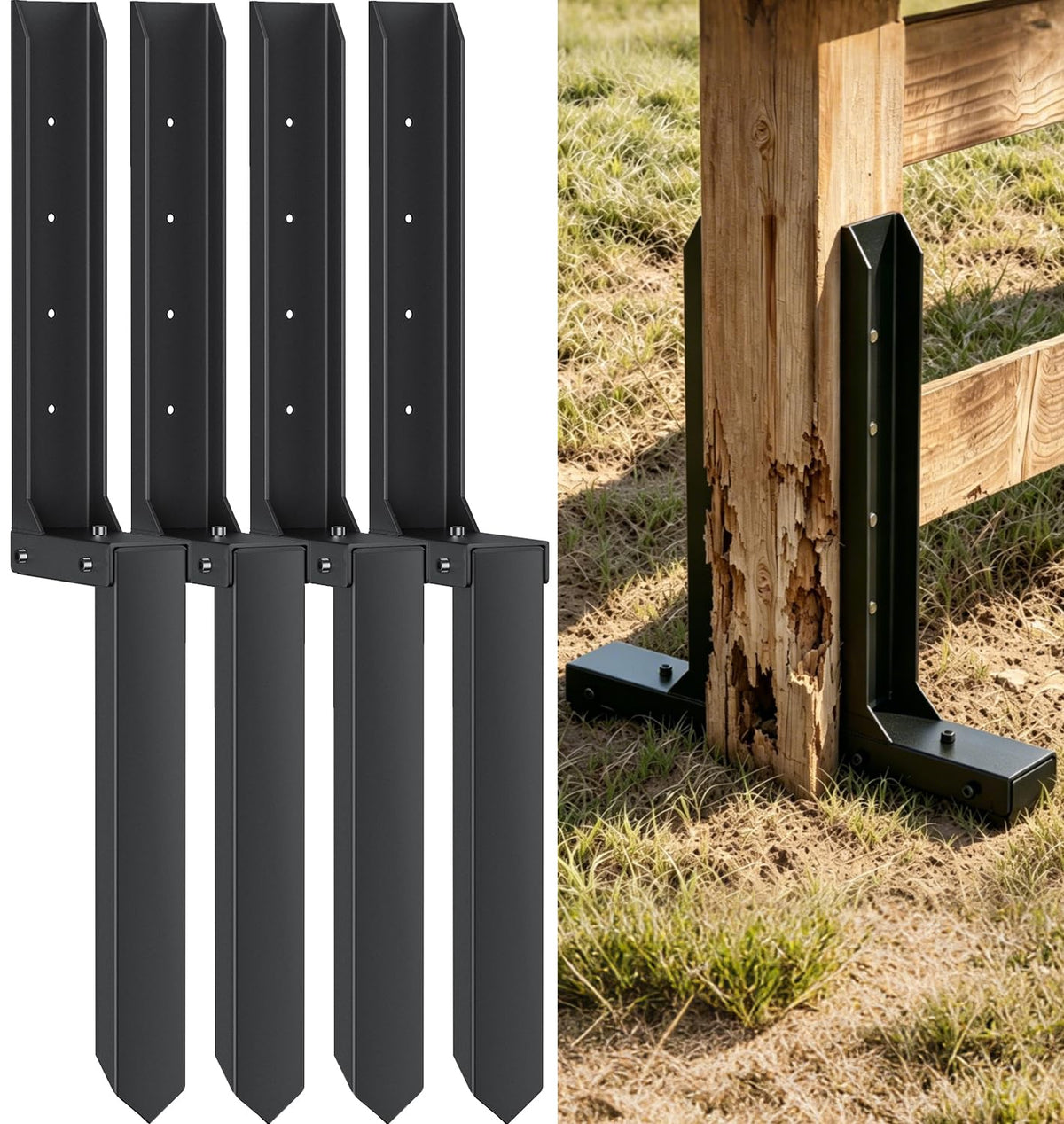 Fence Post Repair Kit, Quick Fix Leaning for 4x4/ 6x6 Wood - Image 1