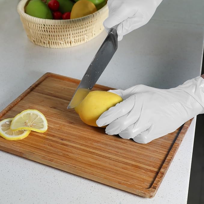 Disposable Gloves Medium, Nitrile and Vinyl Blend Material Gloves, Latex Free, 4 Mil 200 Pc Food Grade Glove for Cleaning, Food Prep, Hair Dye, Tattoo, White