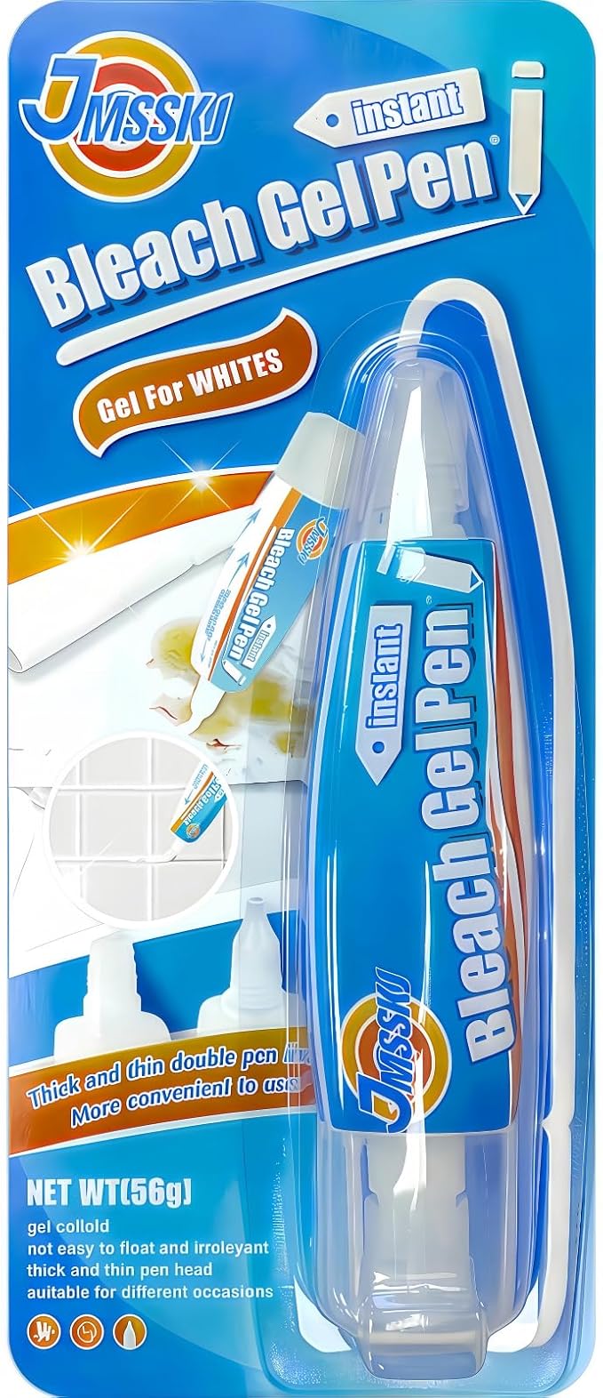 Dual-Tip Bleach Pen for White Clothes & Grout - 2-in-1 Portable Stain Remover & Bleach Gel Pen with Brush Head, Non-Drip Instant Cleaner for Travel, Bathroom Lines & DIY Design (1.76 Fl Oz, Lemon)