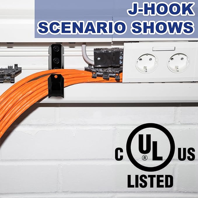 Zonon Black Cable Support J Hooks for Hanging Heavy Duty Metal J Hook for Cable and Wire Management Galvanized Steel(2 Inch)