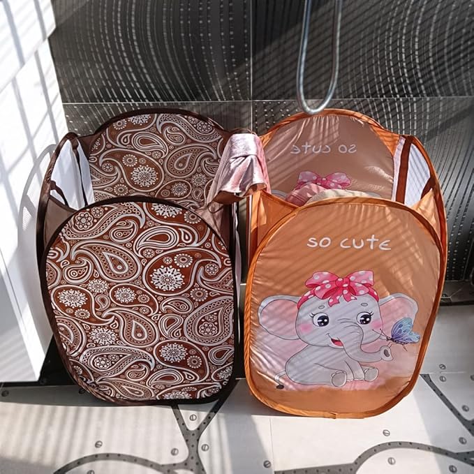 Cute Foldable Laundry Toys Tidy Clothes Socks Basket Storage Bag (Pink Rabbit)